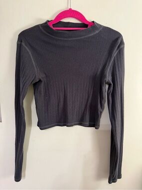 American Eagle Long Sleeve Gray Ribbed Cropped Top M